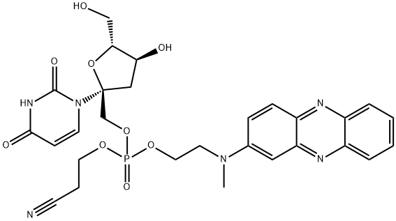 Uridine, 1'-C-[[[(2-cyanoethoxy)[2-(methyl-2-phenazinylamino)ethoxy]phosphinyl]oxy]methyl]-2'-deoxy- (9CI) Structural
