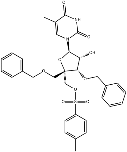 Uridine, 5-methyl-4'-C-[[[(4-methylphenyl)sulfonyl]oxy]methyl]-3',5'-bis-O-(phenylmethyl)- Structural