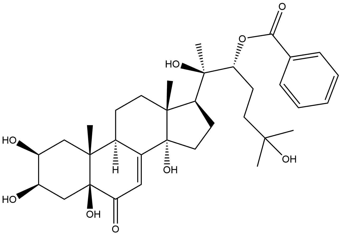 Cholest-7-en-6-one, 22-(benzoyloxy)-2,3,5,14,20,25-hexahydroxy-, (2β,3β,5β,22R)- (9CI) Structural