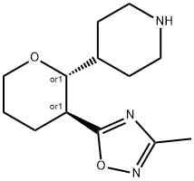rac-4-[(2R,3S)-3-(3-methyl-1,2,4-oxadiazol-5-yl)oxan-2-yl]piperidine, trans Structural