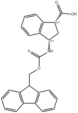 rac-(1R,3S)-3-({[(9H-fluoren-9-yl)methoxy]carbonyl}amino)-2,3-dihydro-1H-indene-1-carboxylic acid, cis Structural