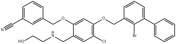 Benzonitrile, 3-[[5-[(2-bromo[1,1'-biphenyl]-3-yl)methoxy]-4-chloro-2-[[(2-hydroxyethyl)amino]methyl]phenoxy]methyl]- Structural