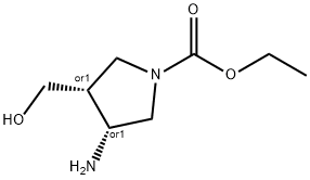 rac-ethyl (3R,4R)-3-amino-4-(hydroxymethyl)pyrrolidine-1-carboxylate Structural
