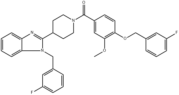 Methanone, [4-[(3-fluorophenyl)methoxy]-3-methoxyphenyl][4-[1-[(3-fluorophenyl)methyl]-1H-benzimidazol-2-yl]-1-piperidinyl]- Structural