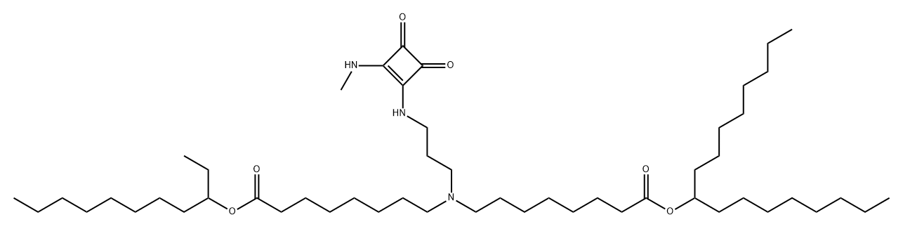Octanoic acid, 8-[[8-[(1-ethylnonyl)oxy]-8-oxooctyl][3-[[2-(methylamino)-3,4-dioxo-1-cyclobuten-1-yl]amino]propyl]amino]-, 1-octylnonyl ester Structural