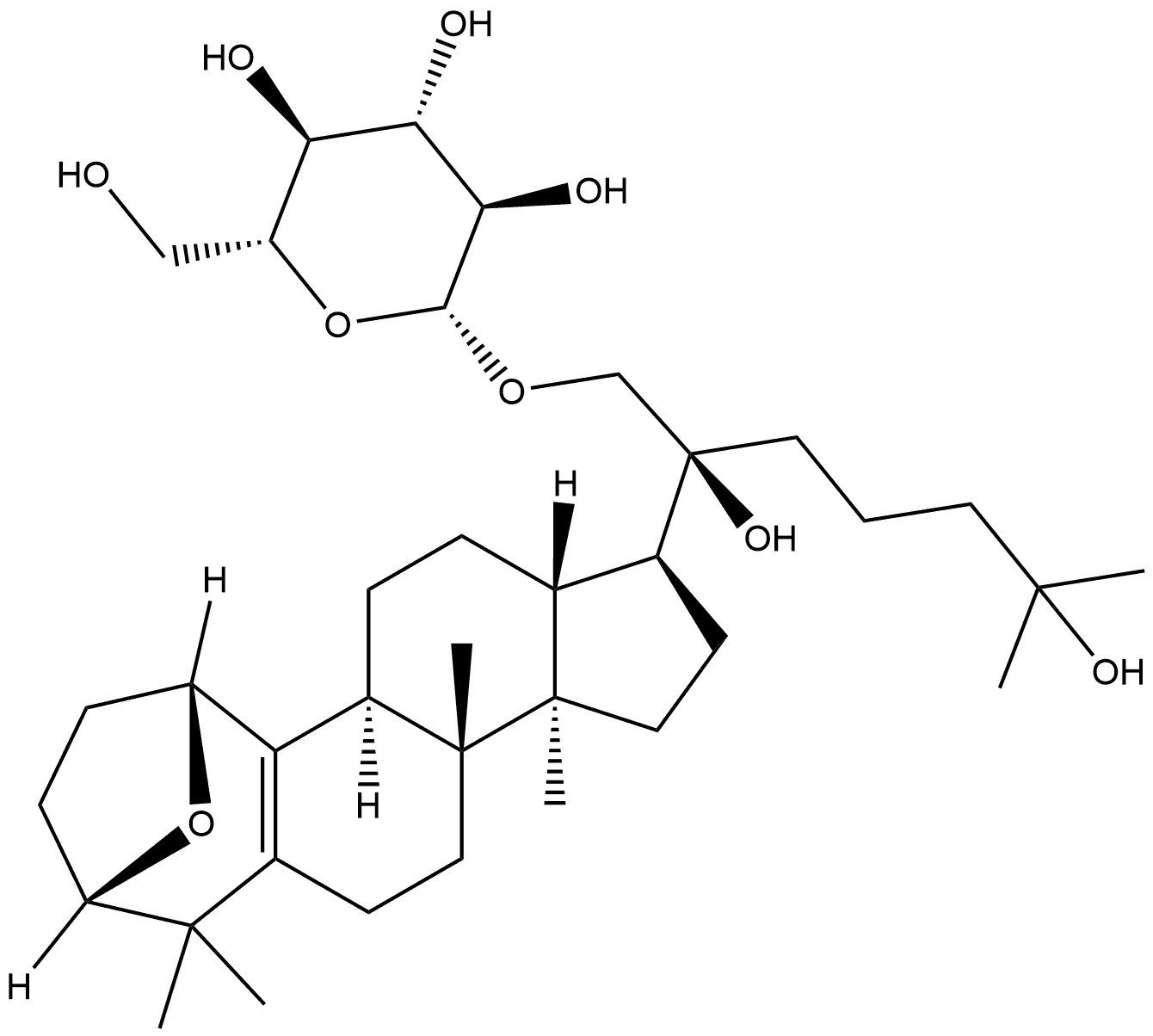 β-?D-?Glucopyranoside, (2S)?-?2-?[(1S,?3aR,?3bR,?7S,?10R,?10bS,?12aR)?-?1,?2,?3,?3a,?3b,?4,?5,?6,?7,?8,?9,?10,?10b,?11,?12,?12a-?hexadecahydro-?3a,?3b,?6,?6-?tetramethyl-?7,?10-?epoxycyclohepta[a]?cyclopenta[f]?naphthalen-?1-?yl]?-?2,?6-?dihydroxy-?6-?methylheptyl Structural