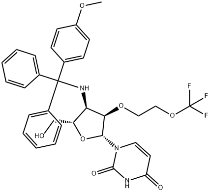 Uridine, 3'-?deoxy-?3'-?[[(4-?methoxyphenyl)?diphenylmethyl]?amino]?-?2'-?O-?[2-?(trifluoromethoxy)?ethyl]?- Structural