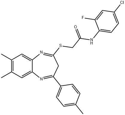 N-(4-Chloro-2-fluorophenyl)-2-{[7,8-dimethyl-4-(4-methylphenyl)-3H-1,5-benzodiazepin-2-yl]sulfanyl}acetamide Structural
