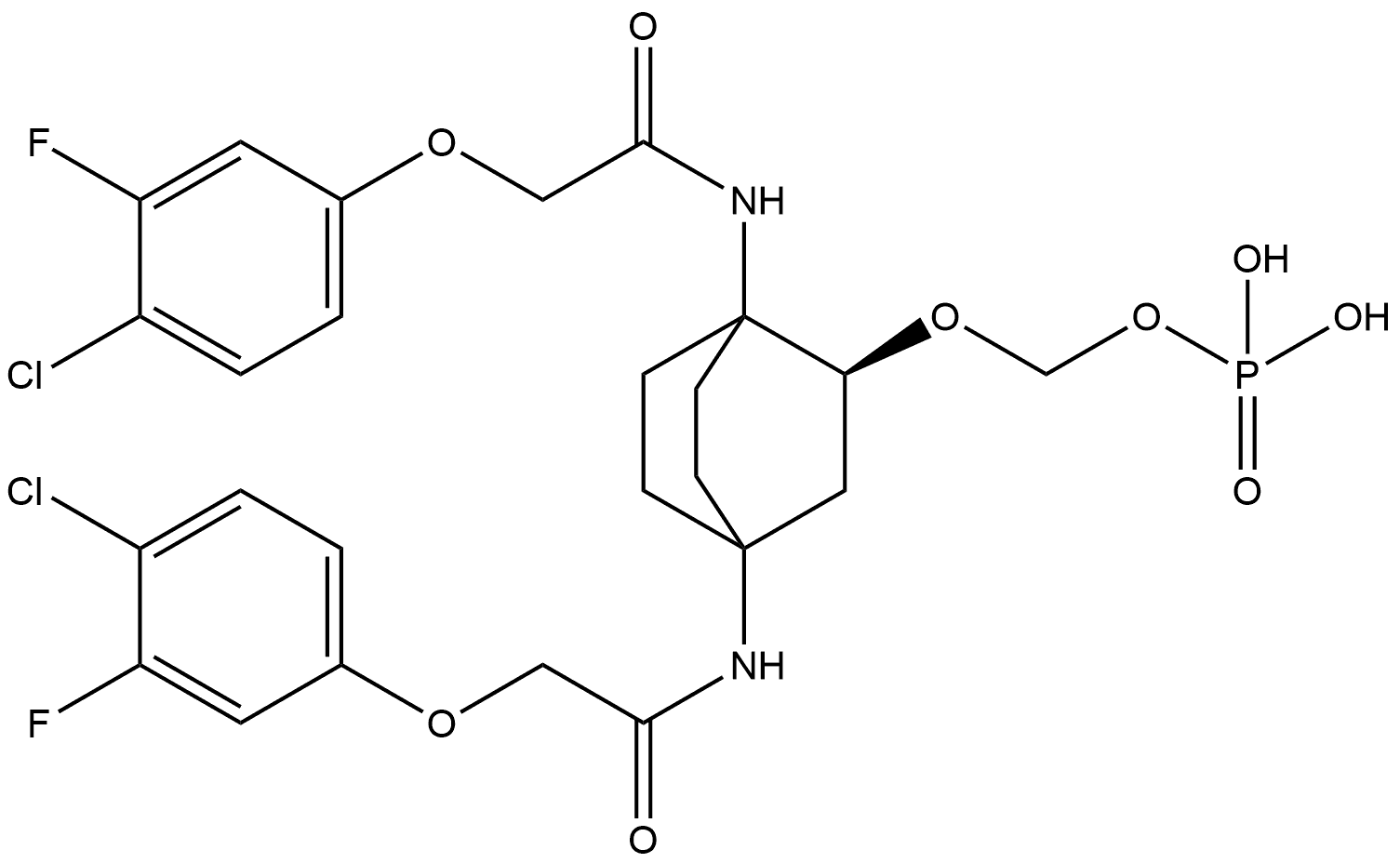 N,N′-[(2S)-2-[(Phosphonooxy)methoxy]bicyclo[2.2.2]octane-1,4-diyl]bis[2-(4-chloro-3-fluorophenoxy)acetamide] Structural