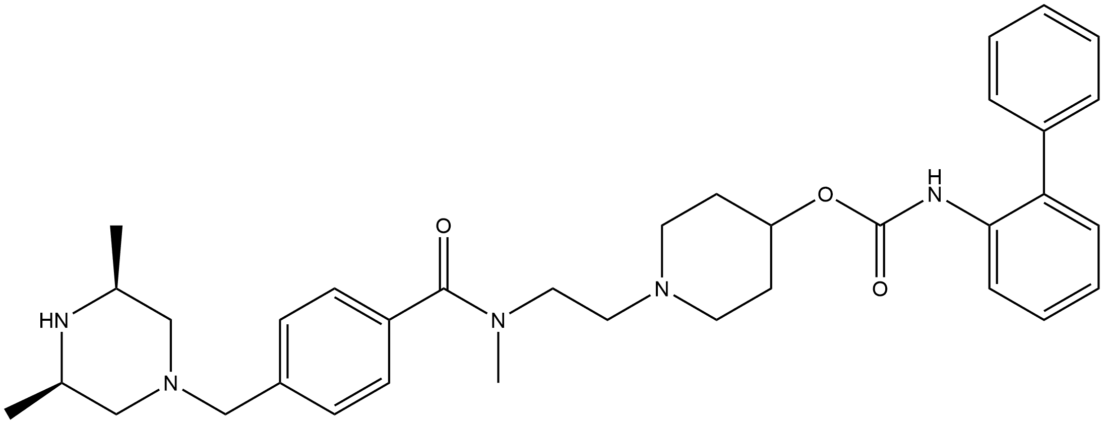 Carbamic acid, N-?[1,?1'-?biphenyl]?-?2-?yl-?, 1-?[2-?[[4-?[[(3R,?5S)?-?3,?5-?dimethyl-?1-?piperazinyl]?methyl]?benzoyl]?methylamino]?ethyl]?-?4-?piperidinyl ester, rel- Structural