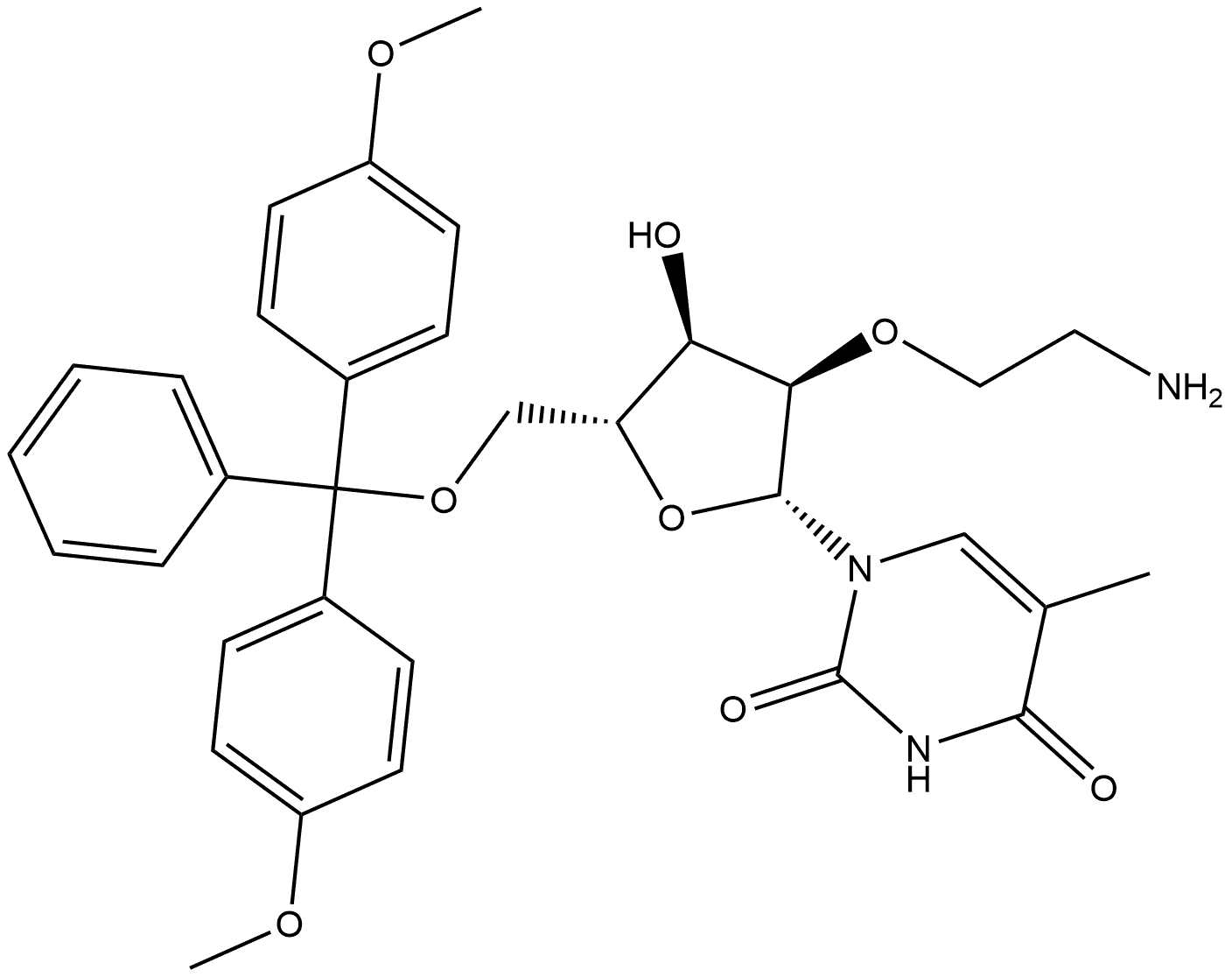 Uridine, 2'-O-(2-aminoethyl)-5'-O-[bis(4-methoxyphenyl)phenylmethyl]-5-methyl- Structural