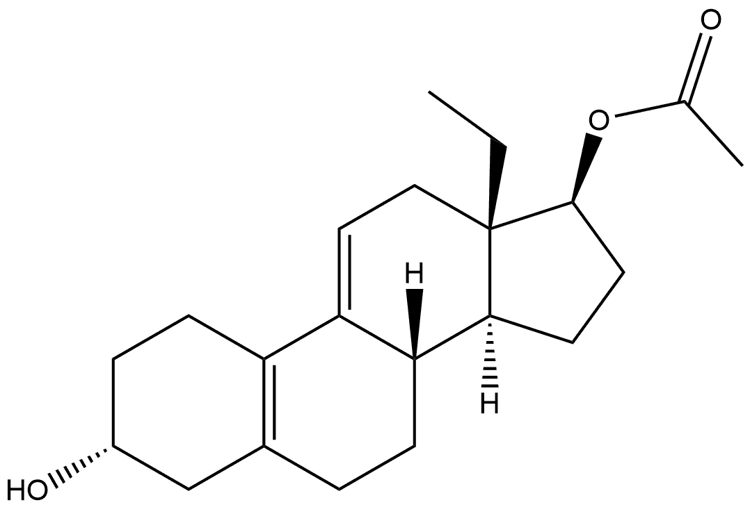 Gona-5(10),9(11)-diene-3α,17β-diol, 13-ethyl-, 17-acetate, (±)- (8CI) Structural