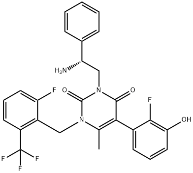 2,4(1H,3H)-Pyrimidinedione, 3-[(2R)-2-amino-2-phenylethyl]-5-(2-fluoro-3-hydroxyphenyl)-1-[[2-fluoro-6-(trifluoromethyl)phenyl]methyl]-6-methyl-