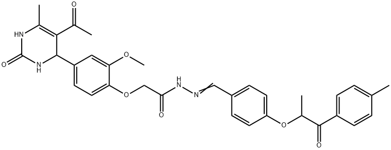 Acetic acid, 2-?[4-?(5-?acetyl-?1,?2,?3,?4-?tetrahydro-?6-?methyl-?2-?oxo-?4-?pyrimidinyl)?-?2-?methoxyphenoxy]?-?, 2-?[[4-?[1-?methyl-?2-?(4-?methylphenyl)?-?2-?oxoethoxy]?phenyl]?methylene]?hydrazide Structural