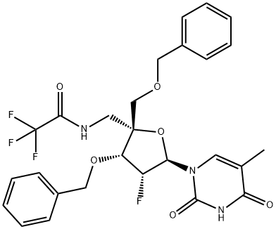 Uridine, 2'-deoxy-2'-fluoro-3',5'-bis-O-(phenylmethyl)-5-methyl-4'-C-[[(trifluoroacetyl)amino]methyl]- (9CI) Structural