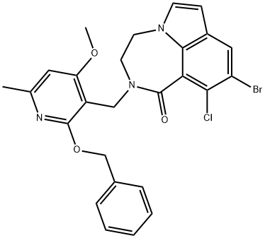 Pyrrolo[3,2,1-jk][1,4]benzodiazepin-1(2H)-one, 9-bromo-10-chloro-3,4-dihydro-2-[[4-methoxy-6-methyl-2-(phenylmethoxy)-3-pyridinyl]methyl]- Structural