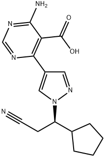 5-Pyrimidinecarboxylic acid, 4-amino-6-[1-[(1R)-2-cyano-1-cyclopentylethyl]-1H-pyrazol-4-yl]- Structural