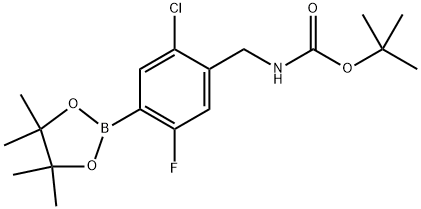 tert-Butyl (2-chloro-5-fluoro-4-(4,4,5,5-tetramethyl-1,3,2-dioxaborolan-2-yl)benzyl)carbamate Structural