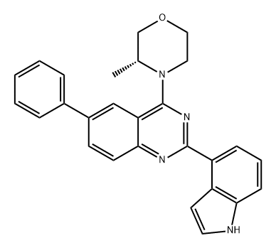 Quinazoline, 2-(1H-indol-4-yl)-4-[(3R)-3-methyl-4-morpholinyl]-6-phenyl- Structural