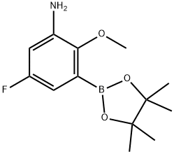 Benzenamine, 5-fluoro-2-methoxy-3-(4,4,5,5-tetramethyl-1,3,2-dioxaborolan-2-yl)- Structural