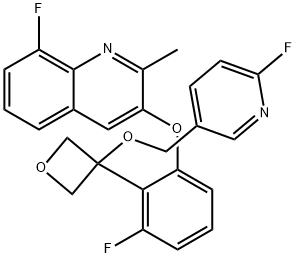 Quinoline, 8-fluoro-3-[3-fluoro-2-[3-[(6-fluoro-3-pyridinyl)methoxy]-3-oxetanyl]phenoxy]-2-methyl- Structural