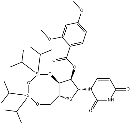 Uridine, 3',5'-O-[1,1,3,3-tetrakis(1-methylethyl)-1,3-disiloxanediyl]-4'-thio-, 2'-(2,4-dimethoxybenzoate) (9CI) Structural