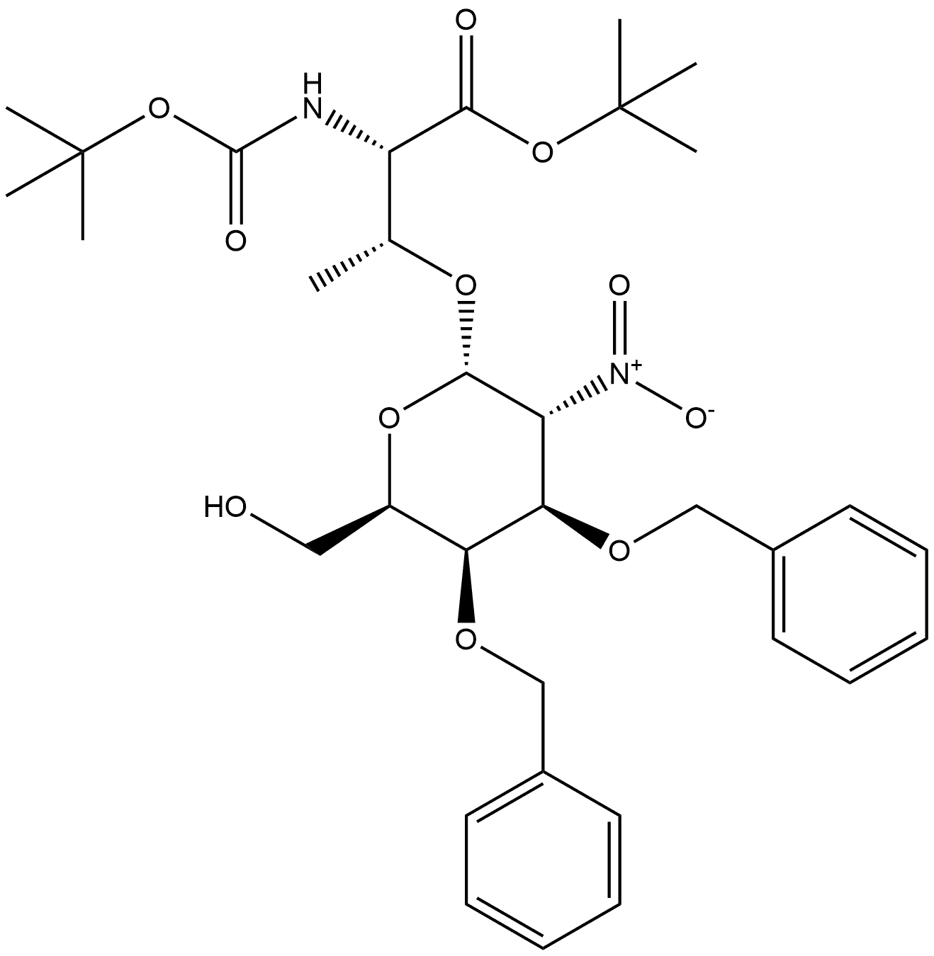 L-Threonine, O-[2-deoxy-2-nitro-3,4-bis-O-(phenylmethyl)-α-D-galactopyranosyl]-N-[(1,1-dimethylethoxy)carbonyl]-, 1,1-dimethylethyl ester Structural