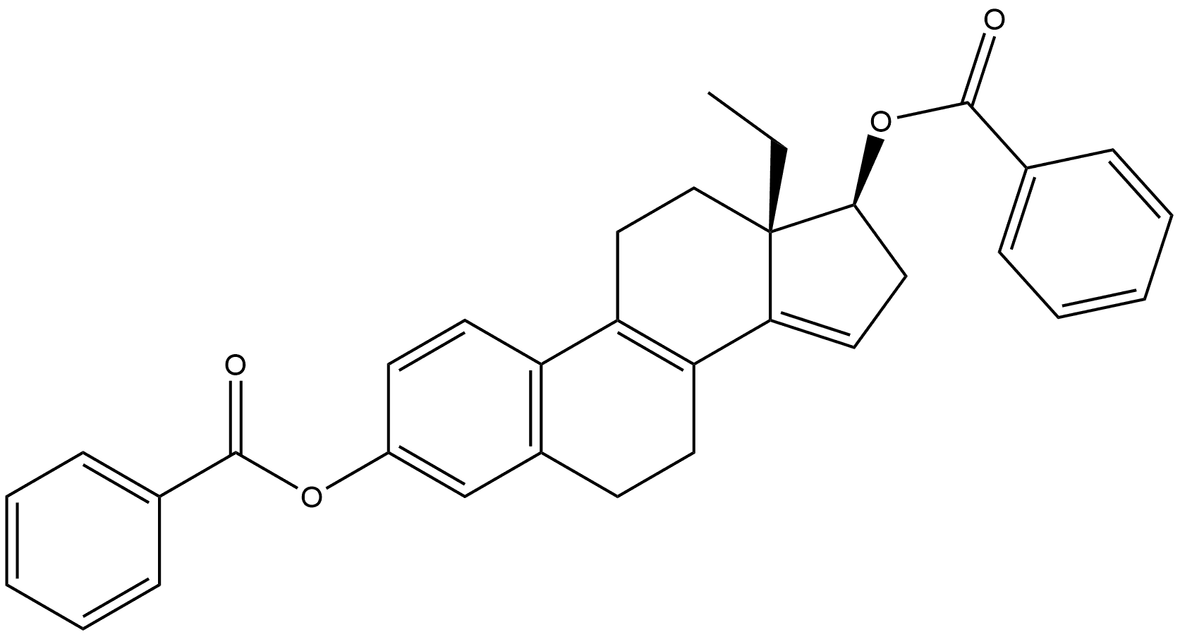 Gona-1,3,5(10),8,14-pentaene-3,17β-diol, 13-ethyl-, dibenzoate (7CI,8CI) Structural