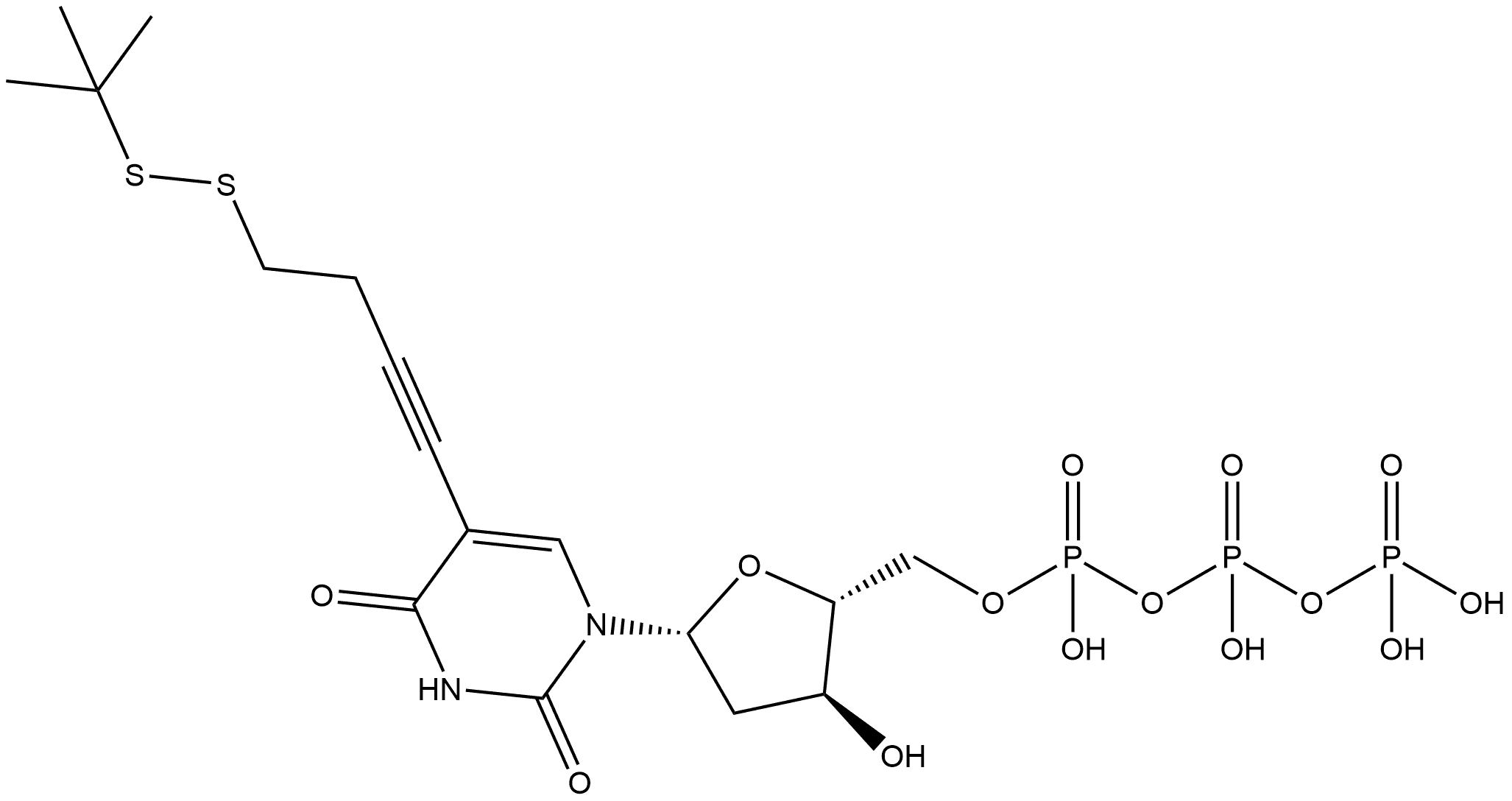 Uridine 5'-(tetrahydrogen triphosphate), 2'-deoxy-5-[4-[(1,1-dimethylethyl)dithio]-1-butynyl]- (9CI) Structural