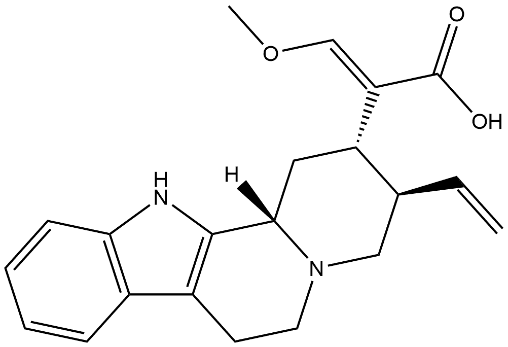 Indolo[2,3-a]quinolizine-2-acetic acid, 3-ethenyl-1,2,3,4,6,7,12,12b-octahydro-α-(methoxymethylene)-, (αE,2S,3R,12bS)- Structural
