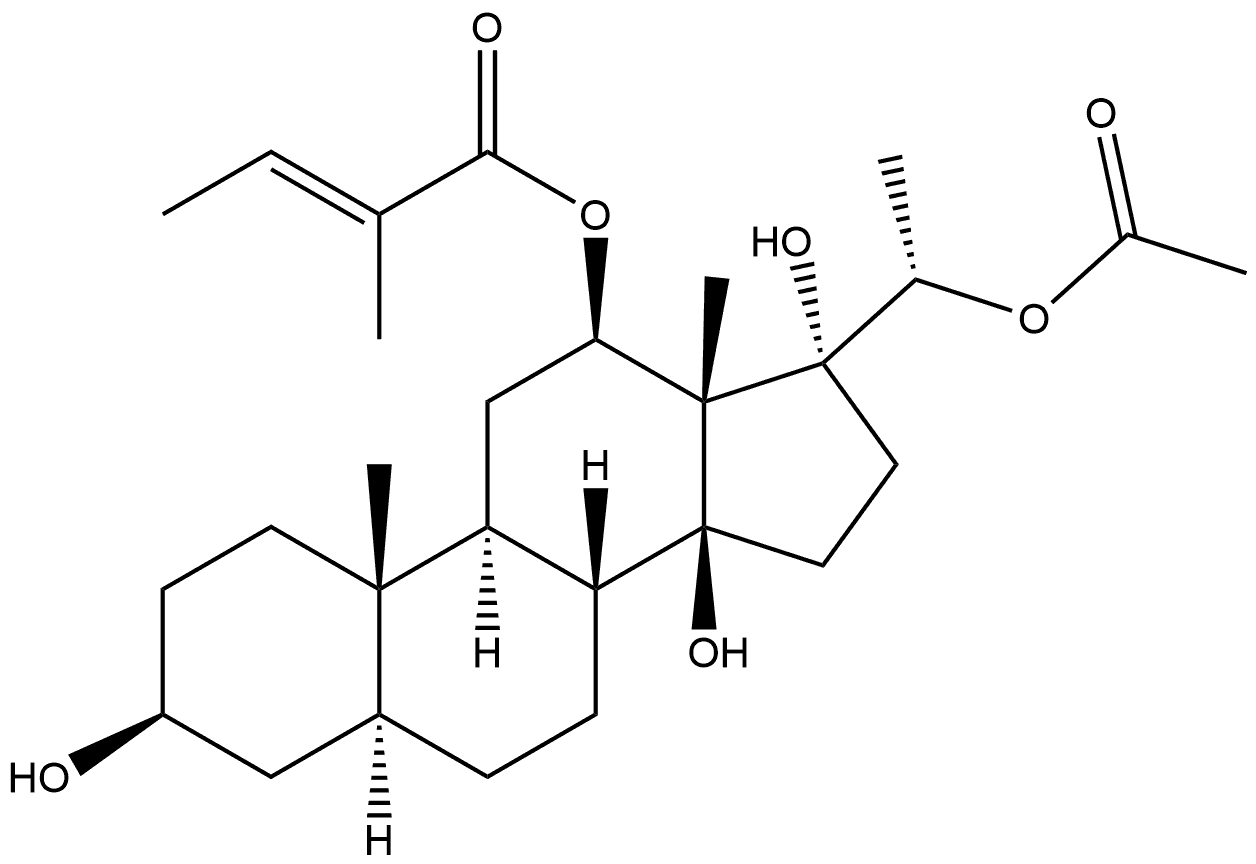 Pregnane-3,12,14,17,20-pentol, 20-acetate 12-[(2E)-2-methyl-2-butenoate], (3β,5α,12β,14β,17α,20S)- (9CI) Structural