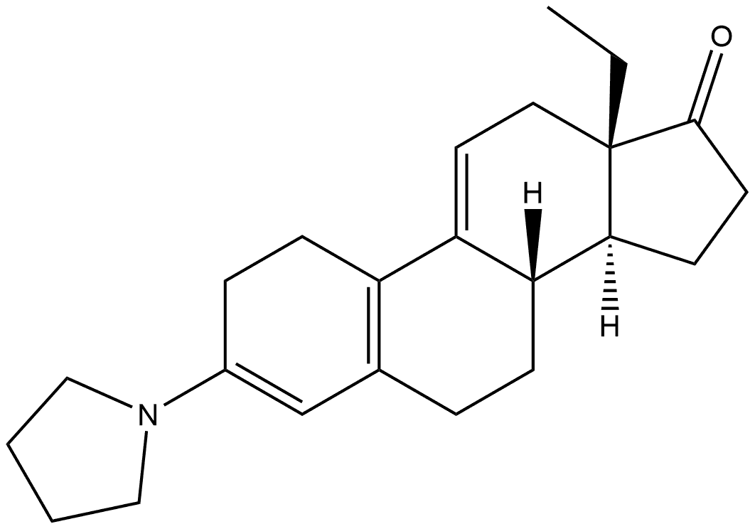 Gona-3,5(10),9(11)-trien-17-one, 13-ethyl-3-(1-pyrrolidinyl)-, (±)- (9CI) Structural