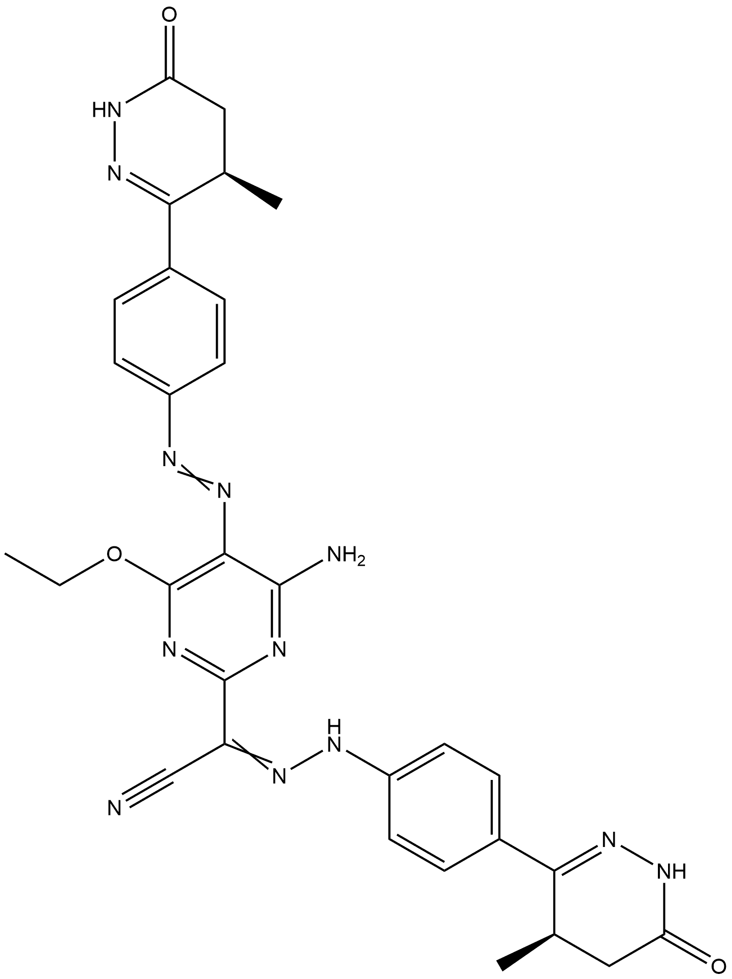 4-Amino-6-ethoxy-5-[[4-[(4R)-1,4,5,6-tetrahydro-4-methyl-6-oxo-3-pyridazinyl]phenyl]azo]-α-[[4-[(4R)-1,4,5,6-tetrahydro-4-methyl-6-oxo-3-pyridazinyl]phenyl]hydrazono]-2-pyrimidineacetonitrile Structural