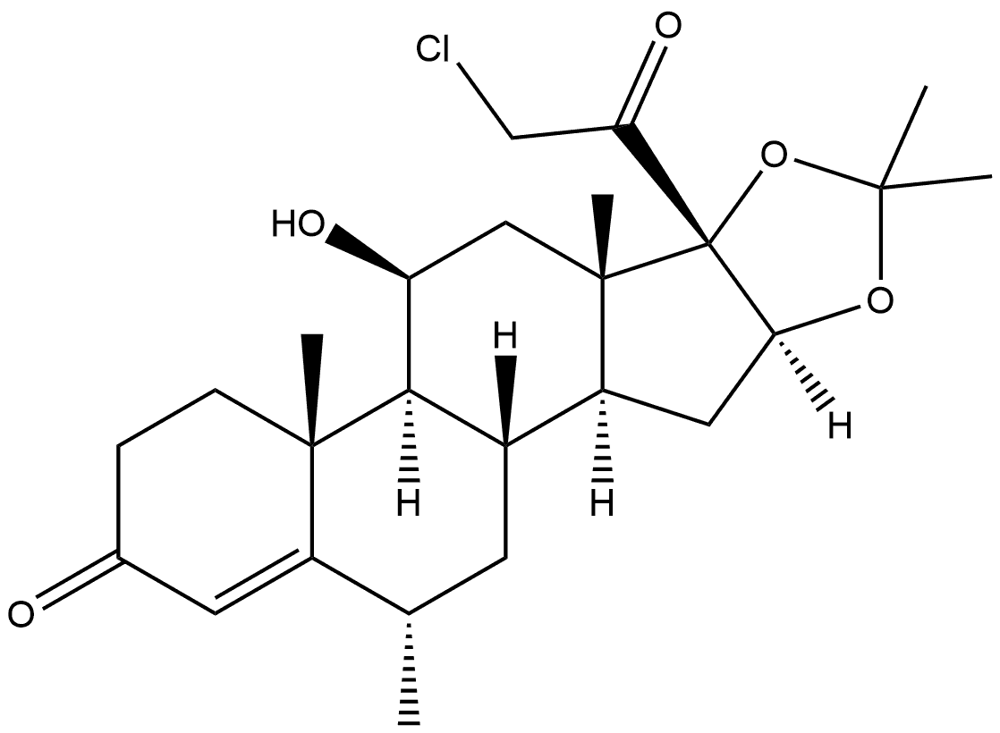 Pregn-4-ene-3,20-dione, 21-chloro-11-hydroxy-6-methyl-16,17-[(1-methylethylidene)bis(oxy)]-, (6α,11β,16α)- (9CI) Structural