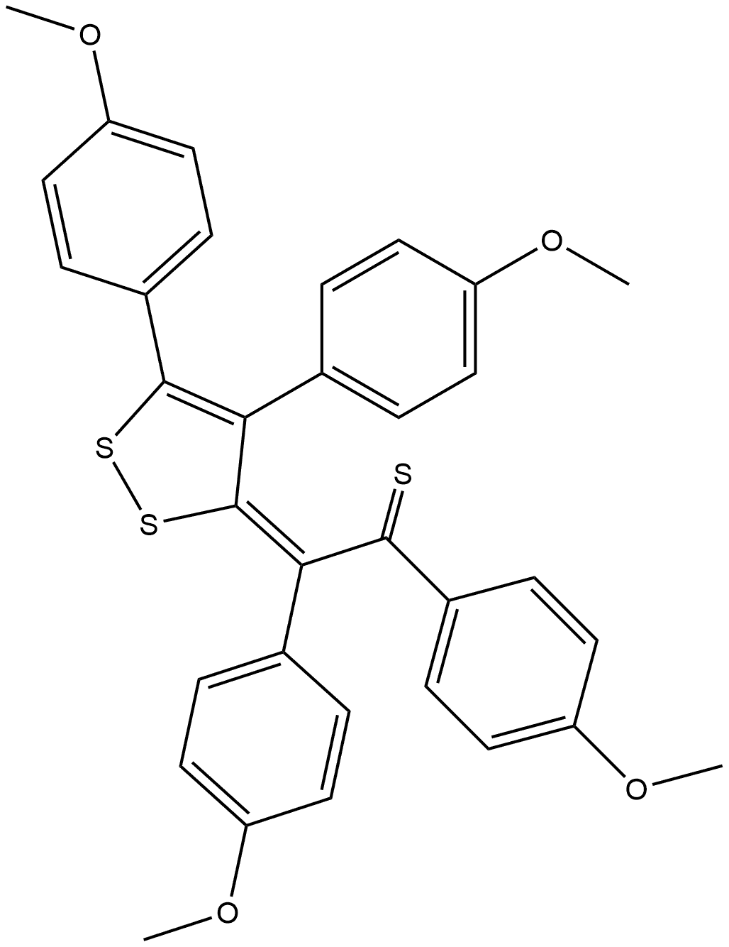 Ethanethione, [4,5-bis(4-methoxyphenyl)-3H-1,2-dithiol-3-ylidene]bis(4-methoxyphenyl)-, (E)- (9CI) Structural