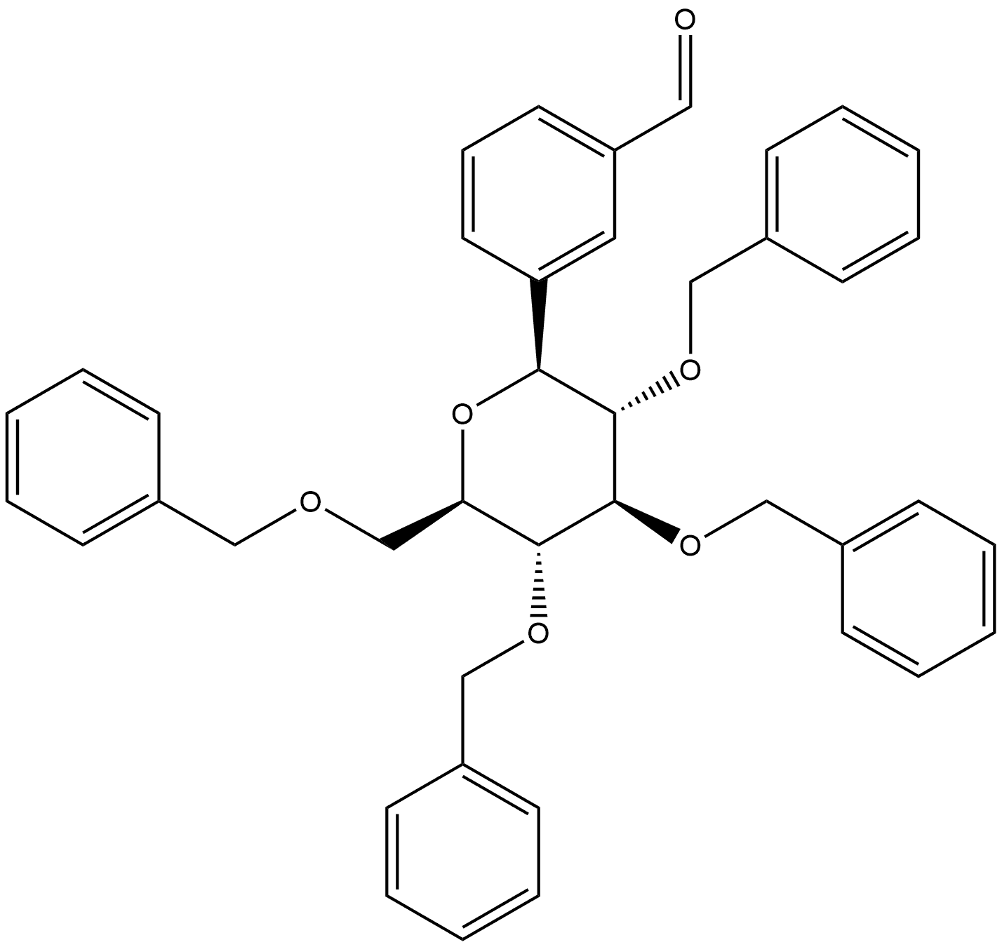 Benzaldehyde, 3-[2,3,4,6-tetrakis-O-(phenylmethyl)-β-D-glucopyranosyl]- Structural