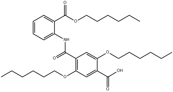 Benzoic acid, 2,5-bis(hexyloxy)-4-[[[2-[(hexyloxy)carbonyl]phenyl]amino]carbonyl]- Structural