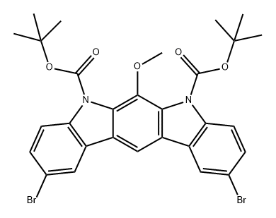 Indolo[2,3-b]carbazole-5,7-dicarboxylic acid, 2,10-dibromo-6-methoxy-, 5,7-bis(1,1-dimethylethyl) ester Structural