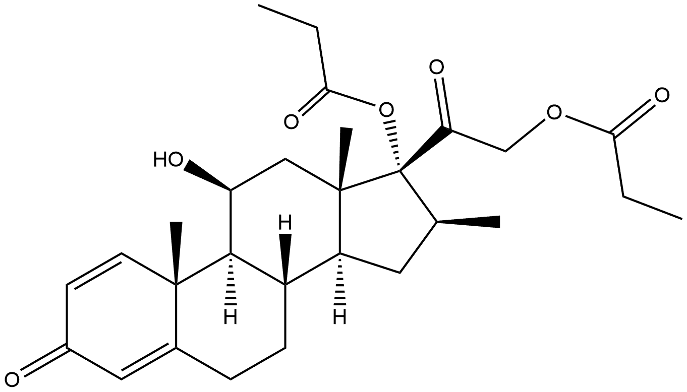 Pregna-1,4-diene-3,20-dione, 11-hydroxy-16-methyl-17,21-bis(1-oxopropoxy)-, (11β,16β)- Structural