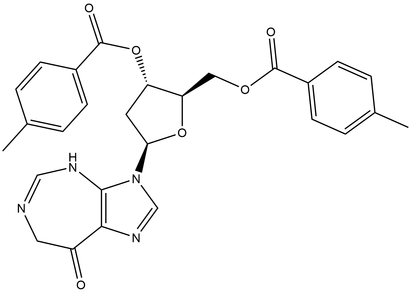 Imidazo[4,5-d][1,3]diazepin-8(3H)-one, 3-[2-deoxy-3,5-bis-O-(4-methylbenzoyl)-β-D-erythro-pentofuranosyl]-4,7-dihydro- Structural Picture