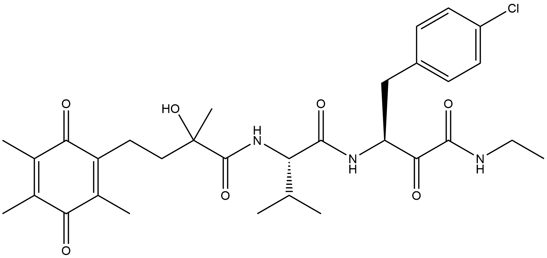 Benzenebutanamide, 4-chloro-N-ethyl-β-[[(2S)-2-[[2-hydroxy-2-methyl-1-oxo-4-(2,4,5-trimethyl-3,6-dioxo-1,4-cyclohexadien-1-yl)butyl]amino]-3-methyl-1-oxobutyl]amino]-α-oxo-, (βS)- Structural