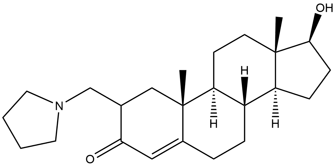 Androst-4-en-3-one, 17-hydroxy-2-(1-pyrrolidinylmethyl)-, (17β)- (9CI) Structural