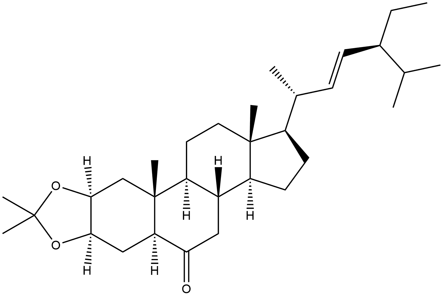 Stigmast-22-en-6-one, 2,3-[(1-methylethylidene)bis(oxy)]-, (2α,3α,5α,22E)- (9CI) Structural