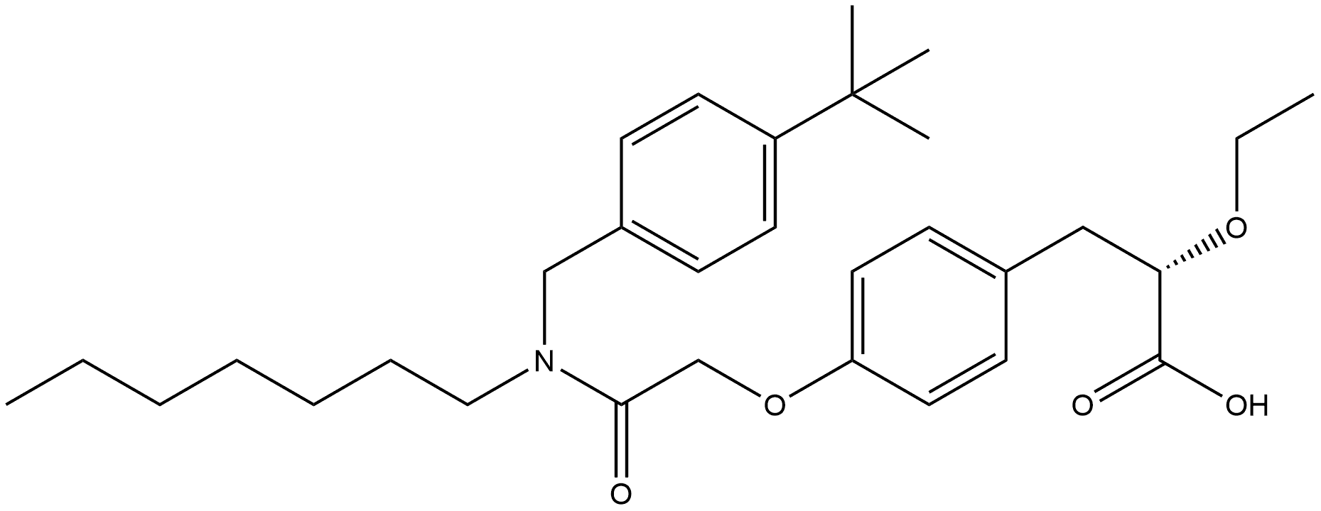 Benzenepropanoic acid, 4-[2-[[[4-(1,1-dimethylethyl)phenyl]methyl]heptylamino]-2-oxoethoxy]-α-ethoxy-, (αS)- Structural