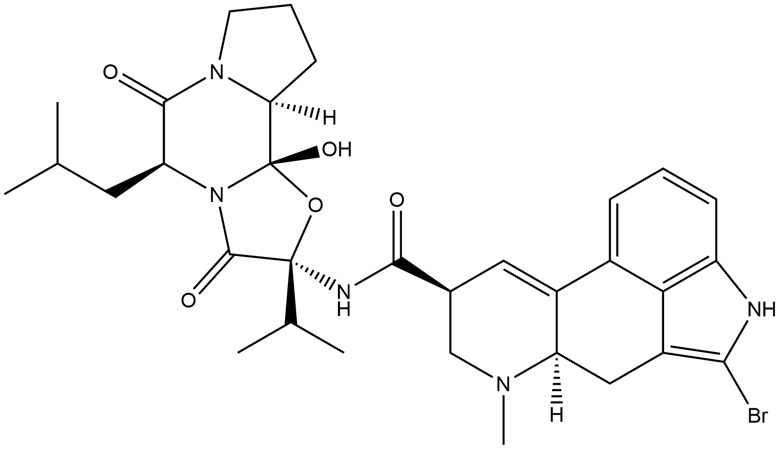 Ergotaman-3',6',18-trione, 2-bromo-12'-hydroxy-2'-(1-methylethyl)-5'-(2-methylpropyl)-, (2'β,5'α,8α)- (9CI) Structural