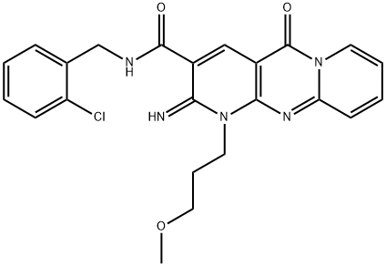 N-[(2-chlorophenyl)methyl]-2-imino-1-(3-methoxypropyl)-5-oxodipyrido[1,2-d:3',4'-f]pyrimidine-3-carboxamide Structural