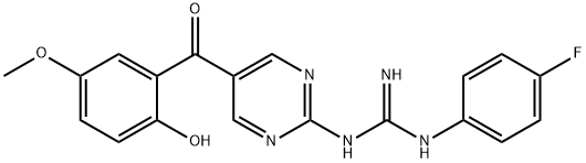 N-(4-Fluoro-phenyl)-N'-[5-(2-hydroxy-5-methoxy-benzoyl)-pyrimidin-2-yl]-guanidine Structural