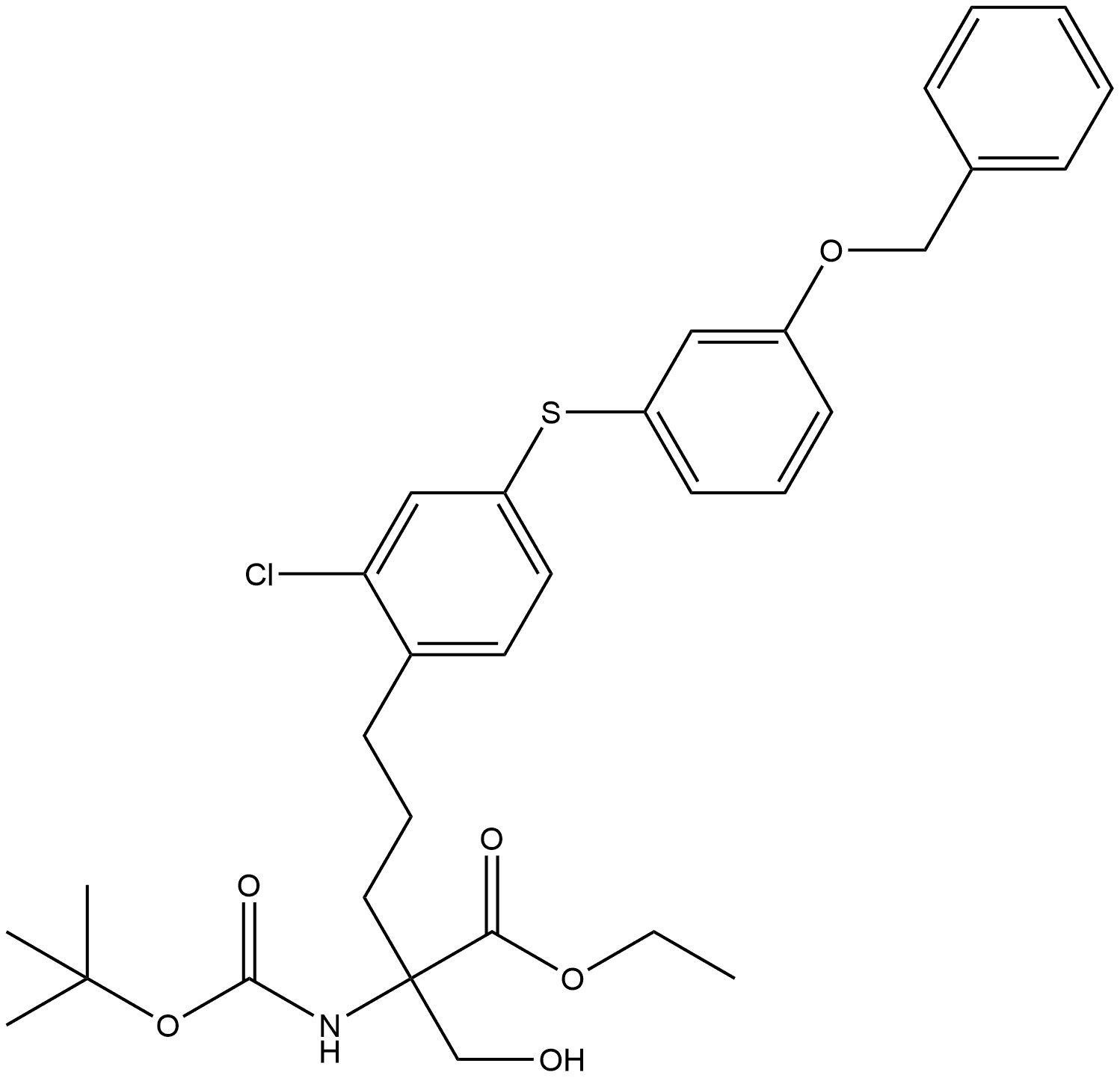 Benzenepentanoic acid, 2-chloro-α-[[(1,1-dimethylethoxy)carbonyl]amino]-α-(hydroxymethyl)-4-[[3-(phenylmethoxy)phenyl]thio]-, ethyl ester Structural
