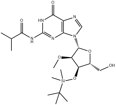 Guanosine, 3'-?O-?[(1,?1-?dimethylethyl)?dimethylsilyl]?-?2'-?O-?methyl-?N-?(2-?methyl-?1-?oxopropyl)?- Structural