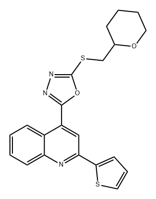 Quinoline, 4-[5-[[(tetrahydro-2H-pyran-2-yl)methyl]thio]-1,3,4-oxadiazol-2-yl]-2-(2-thienyl)- Structural